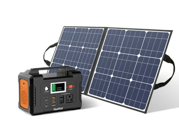 200W Portable Power Station, FlashFish 40800mAh Solar Generator with 50W 18V Por