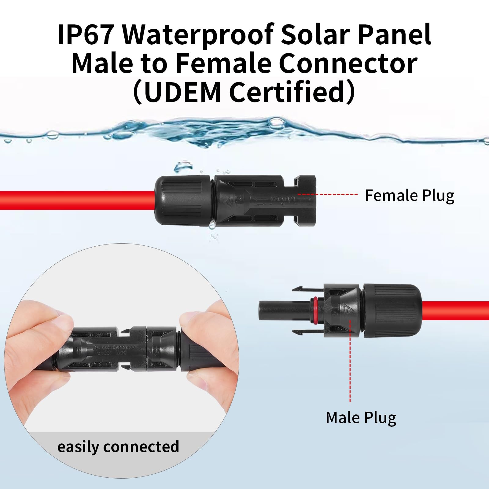 10AWG (6mm²) Solar Panel Extension Cable 50FT – Black & Red, Heavy Duty, Weather