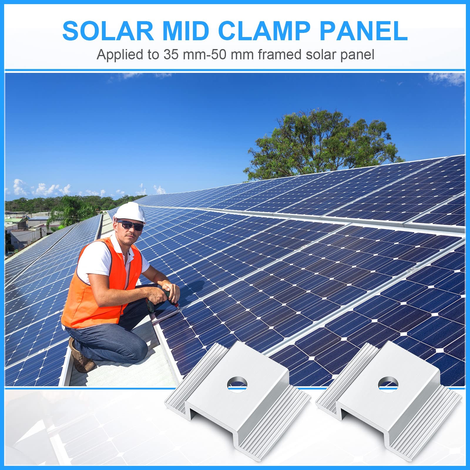 48 Pack Solar Panel Mid Clamps 1.06 Inch Solar Panel Bracket Aluminium Mounting