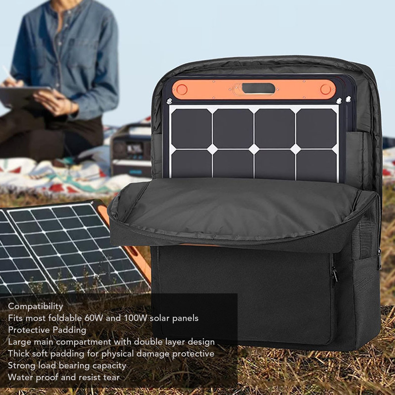 Solar Panel Storage Bag Double Layer Folding Travel Solar Panel Carrying Case