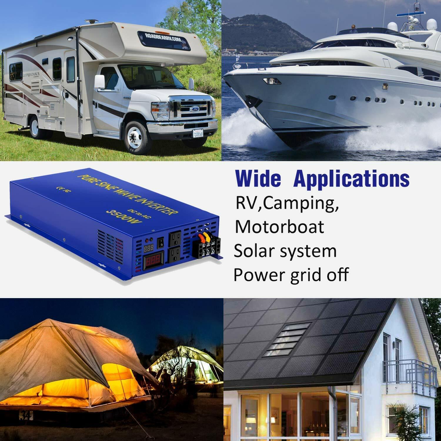48V Pure Sine Wave Inverter 3500W 110V 120V 7000W Surge Car Truck Motor Solar RV