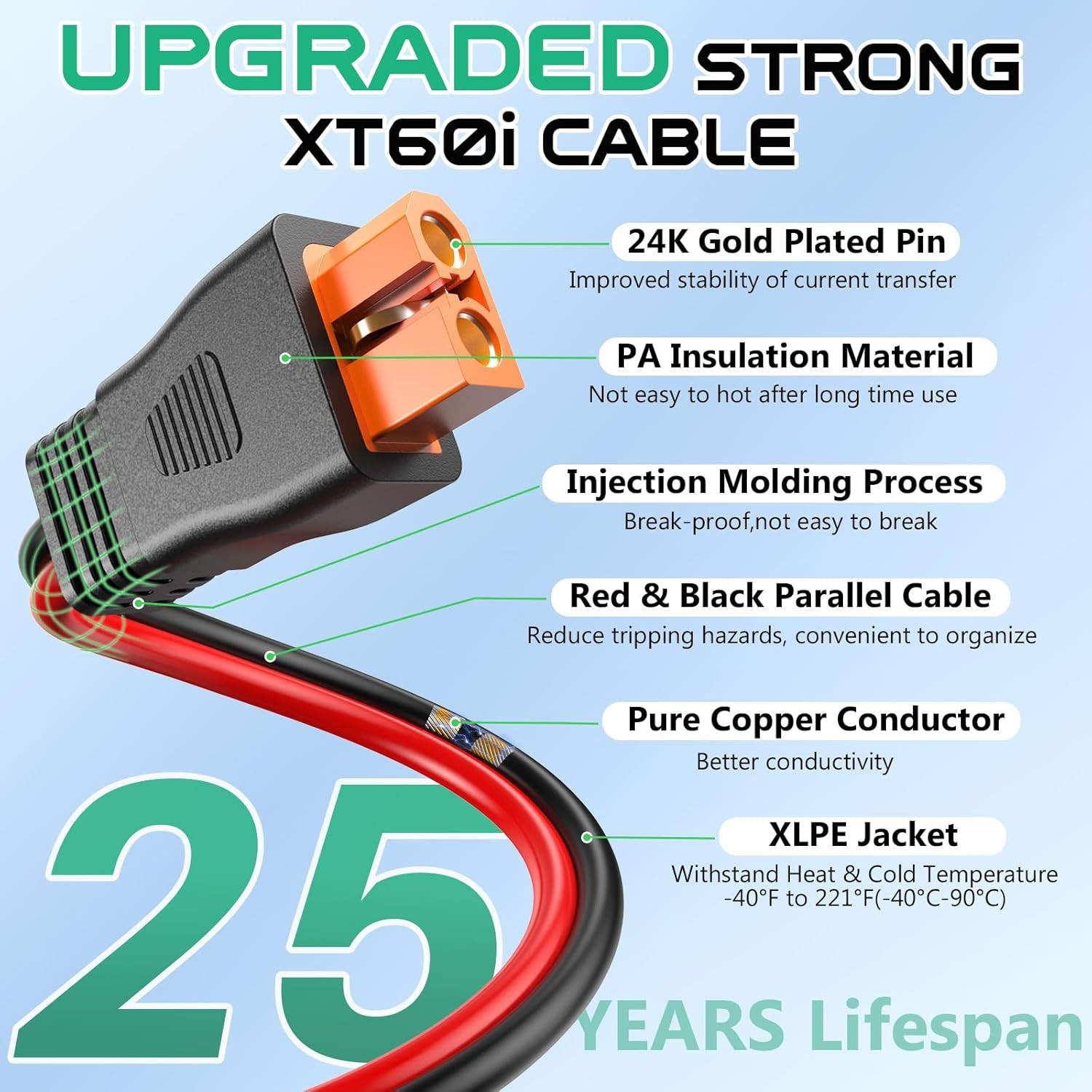 10AWG Xt60I Solar Cable 15FT, Solar to Xt60I Charging Cable 3 10 20 25 30 40 50F
