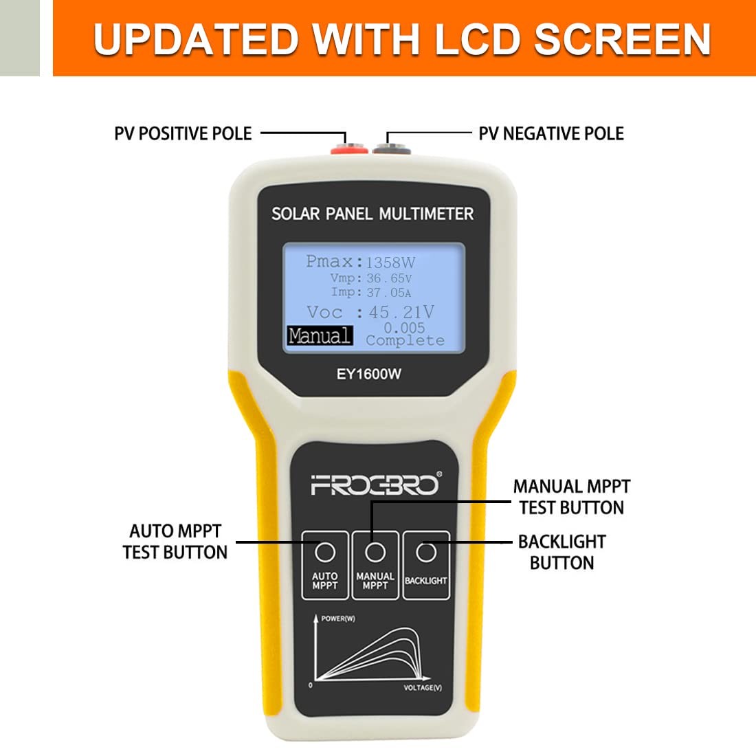 FrogBro Upgrade Solar Panel Tester Photovoltaic Multimeter Upgrade 1600W with…