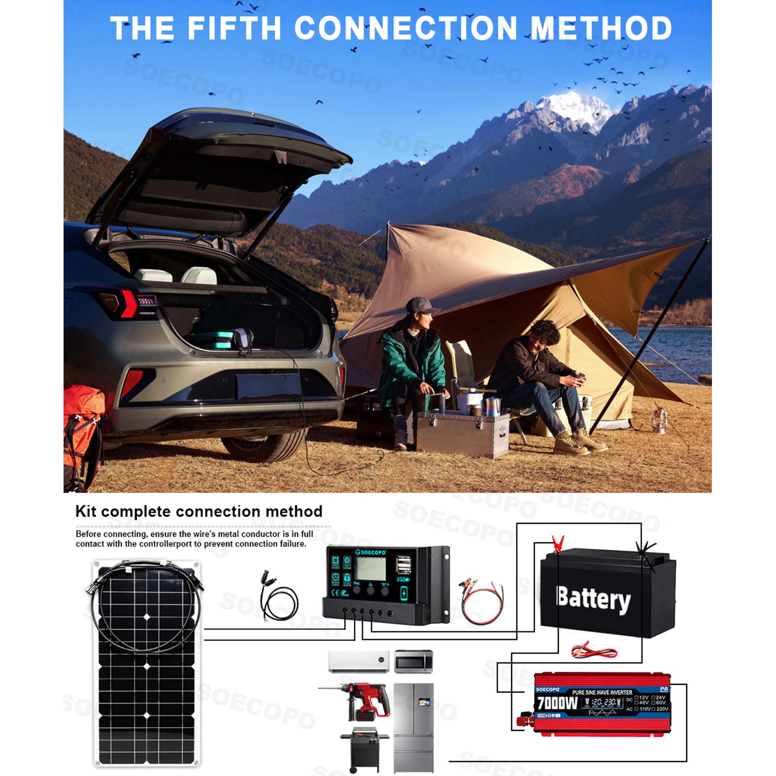 7000W Solar System Kit 100A Controller DC12V AC110 220V Panel for RV Boat Camp