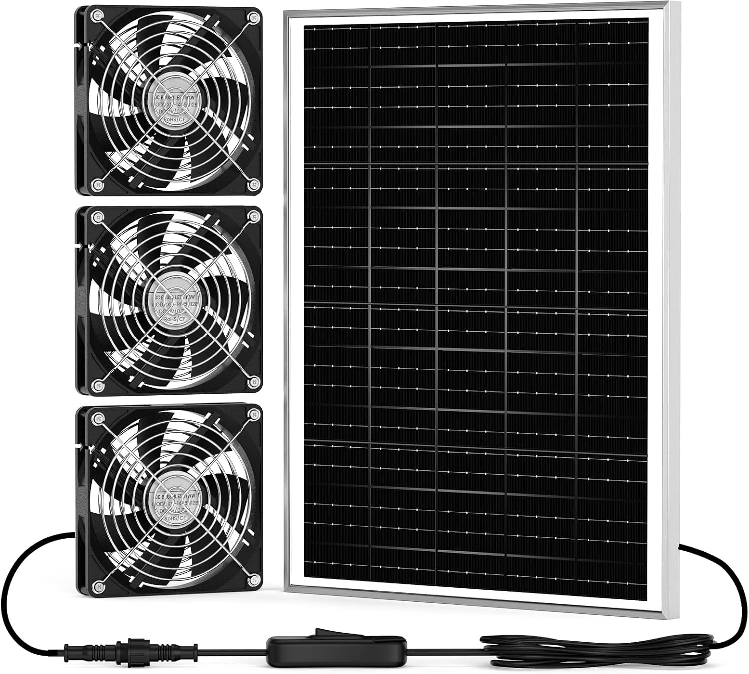 Solar Powered Fan Kit 35W Waterproof Triple Fan Exhaust Greenhouse Chicken Coop