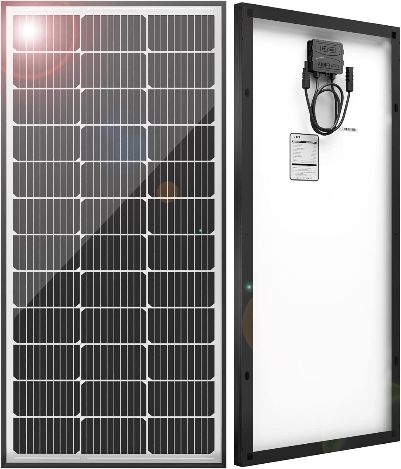 JJN 100 Watt Solar Panels, 10BB Monocrystalline 12V 100W Solar Panel, 23% High
