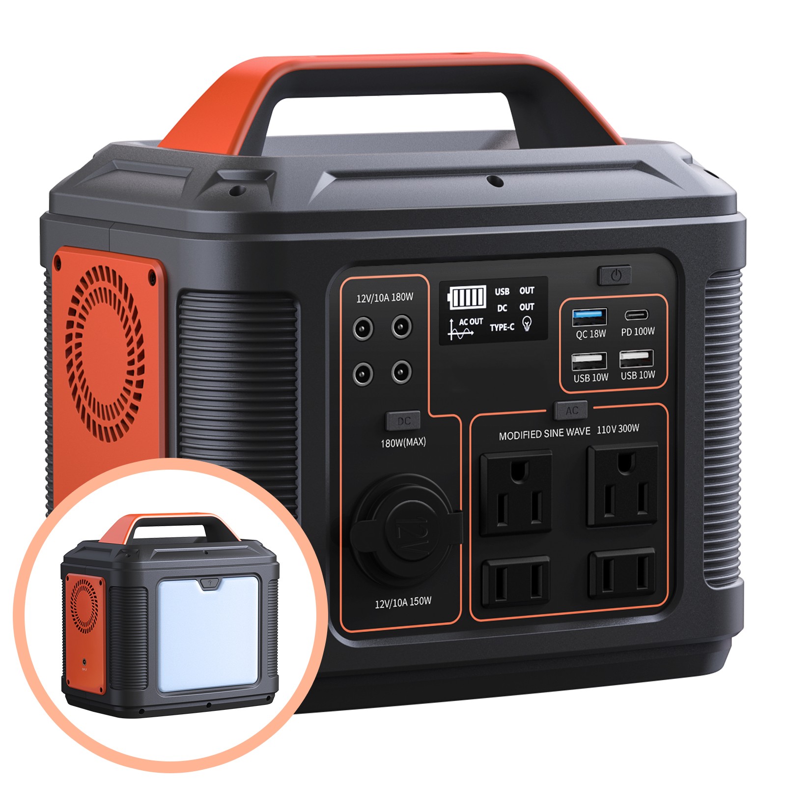 300W Portable Power Station 296Wh 80000mAh Lithium Battery for Camping RV Solar