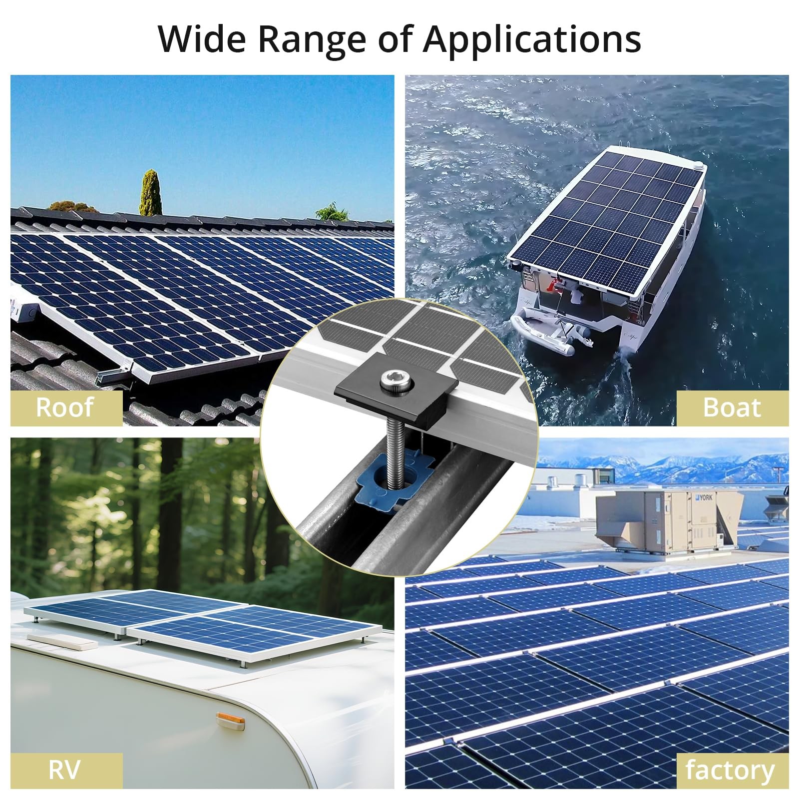 10pcs Solar Panels Mid Clamps for Unistrut, Aluminium 1.37″ Solar Panel Brack…