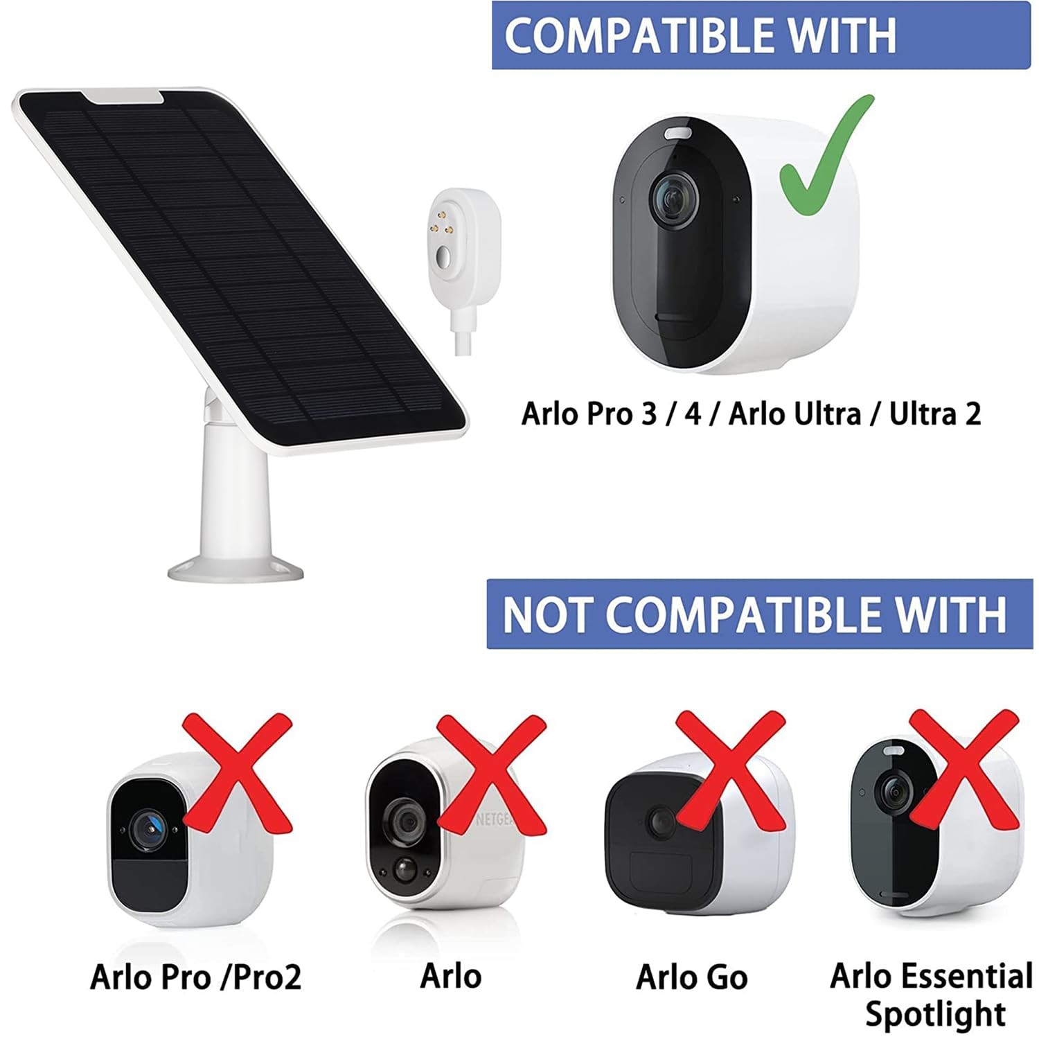 Solar Panel Charger for Arlo Pro 3/4/Ultra 2/Go 2 Wireless Outdoor Security