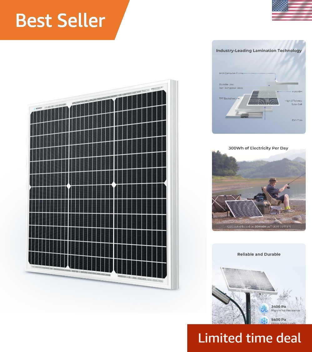 22% Efficiency 50 Watt Solar Panel with Corrosion-Resistant Aluminum Frame