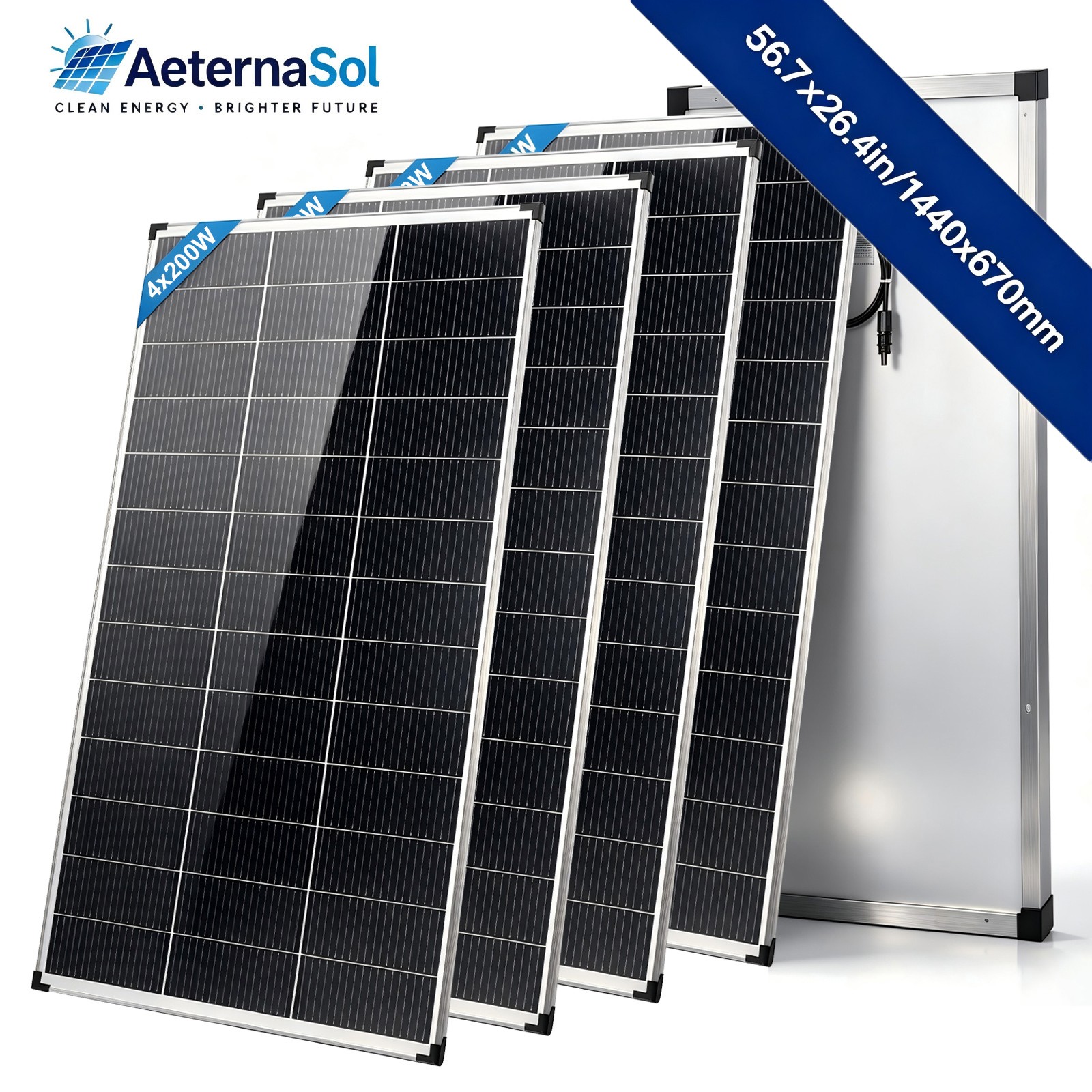 AeternaSol 4Pack 200W Bifacial Solar Panel N-Type Mono 800W Off-Grid Home RV US