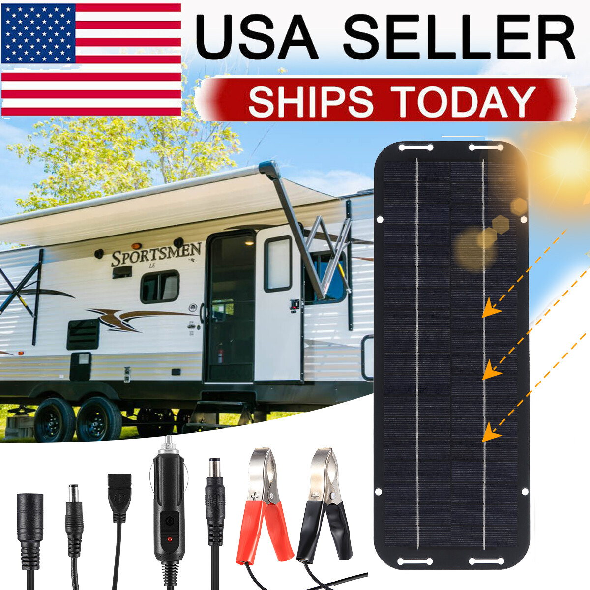 30W Solar Panel 12V Trickle Charger Battery Charger Kit Maintainer Boat Car RV