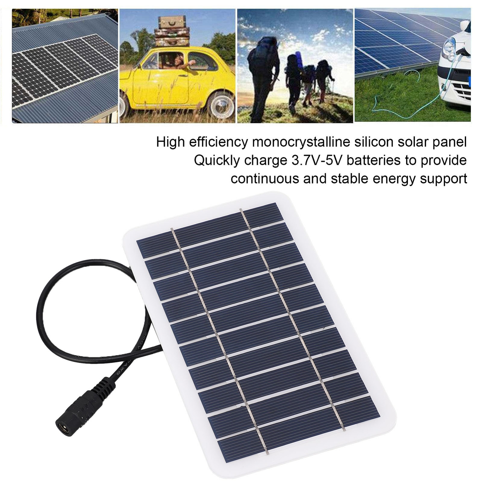2W 5V Small Solar Panel Monocrystalline DC5521 Output Waterproof Dustproof PFWM