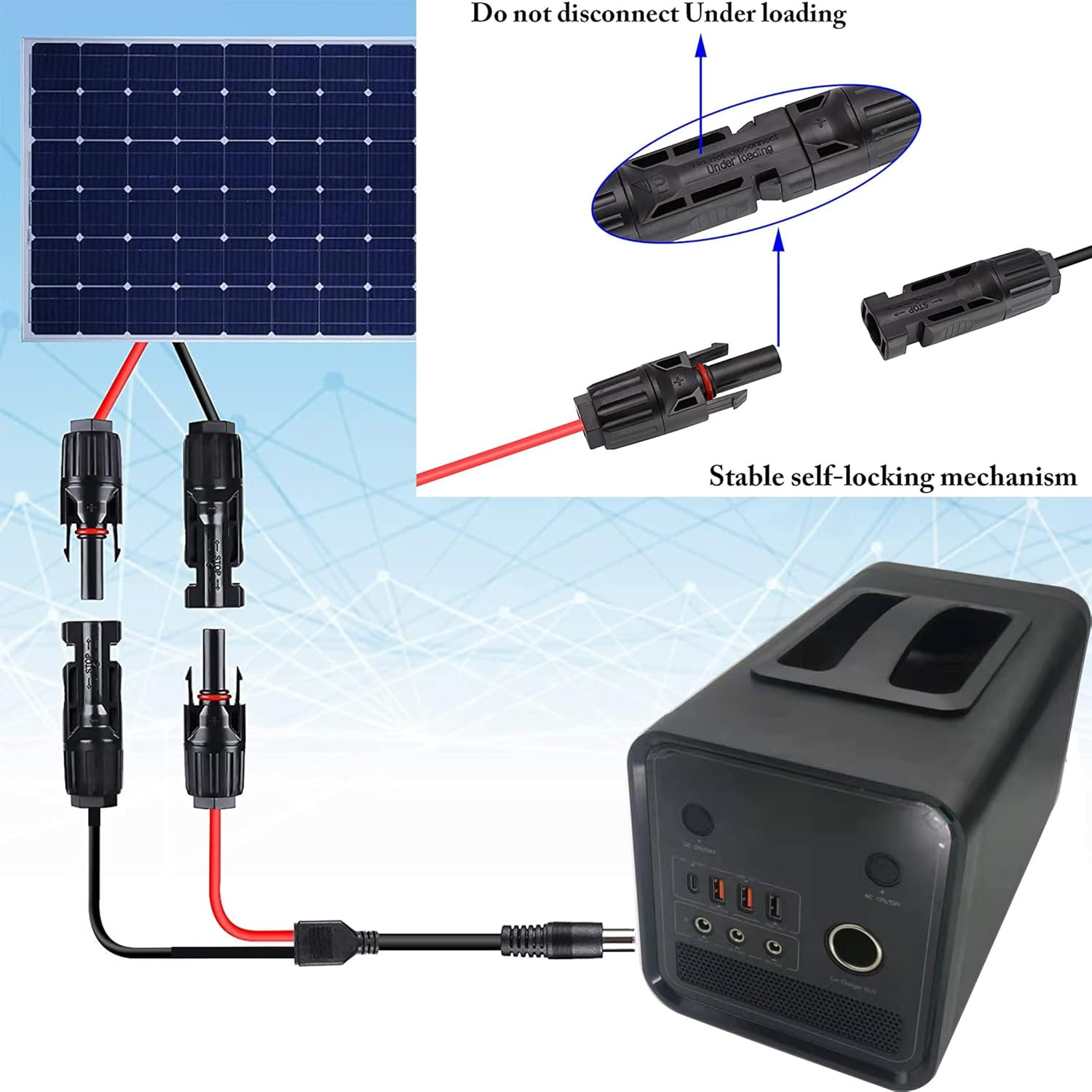 Solar Panel Adapter Cable – MC-4 to DC with Multiple Connector Tips (5.5Mm X 2.1