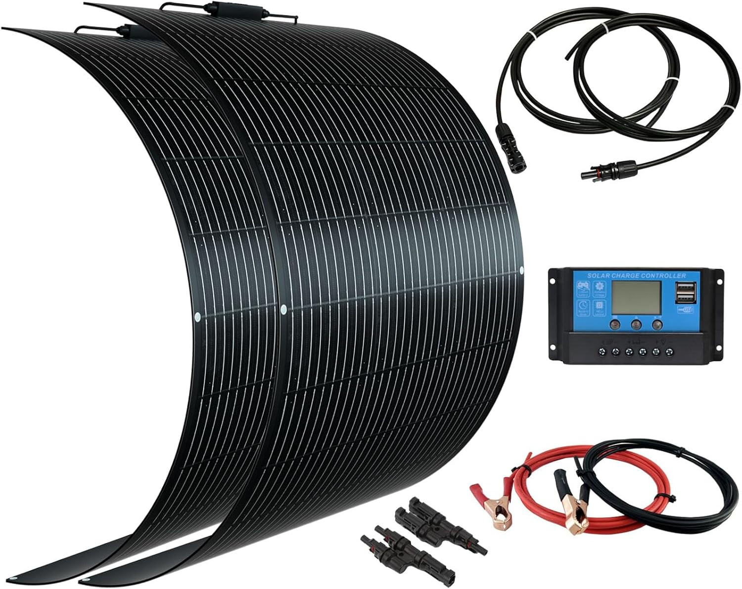 Flexible Solar Panel Kit 200W 12V,2PCS 100W Monocrystalline Module,20A Charge Co