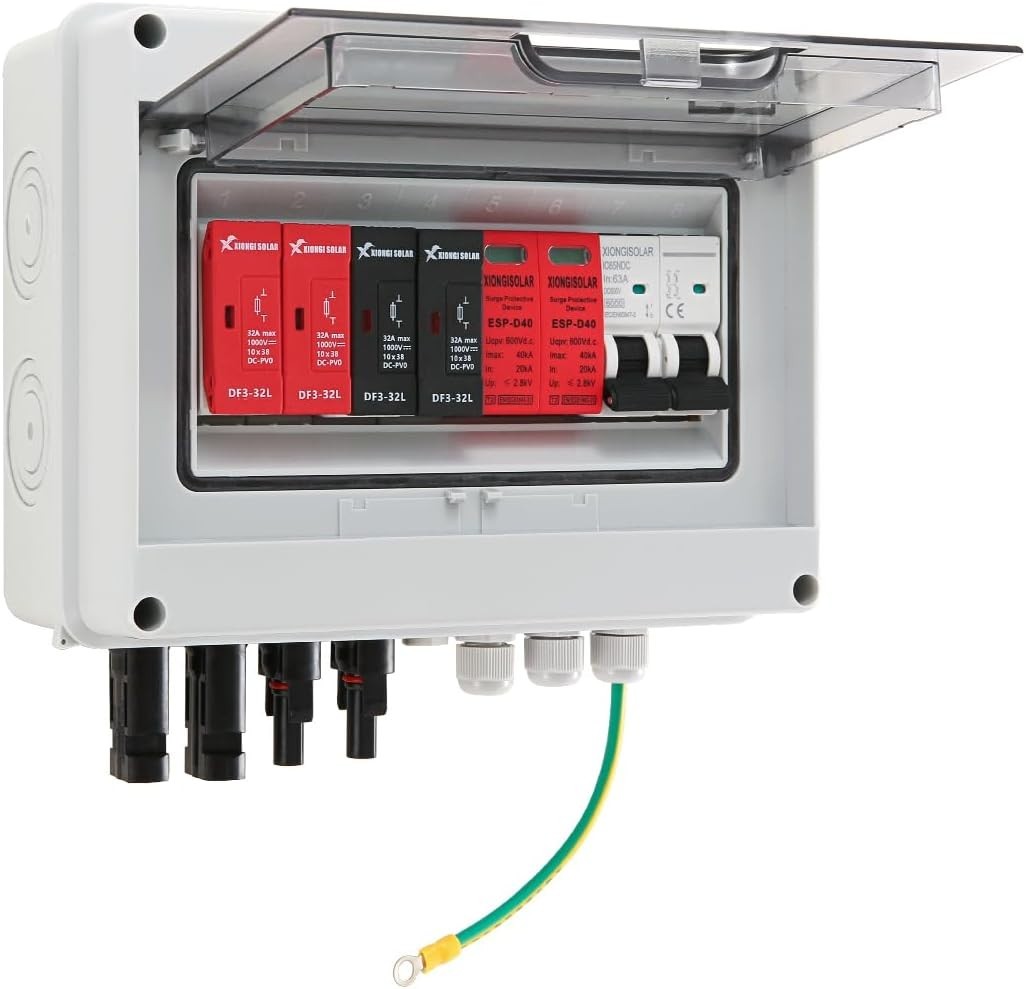 600V Solar DC PV Combiner Box 2 String Waterproof Fuse MCB SPD