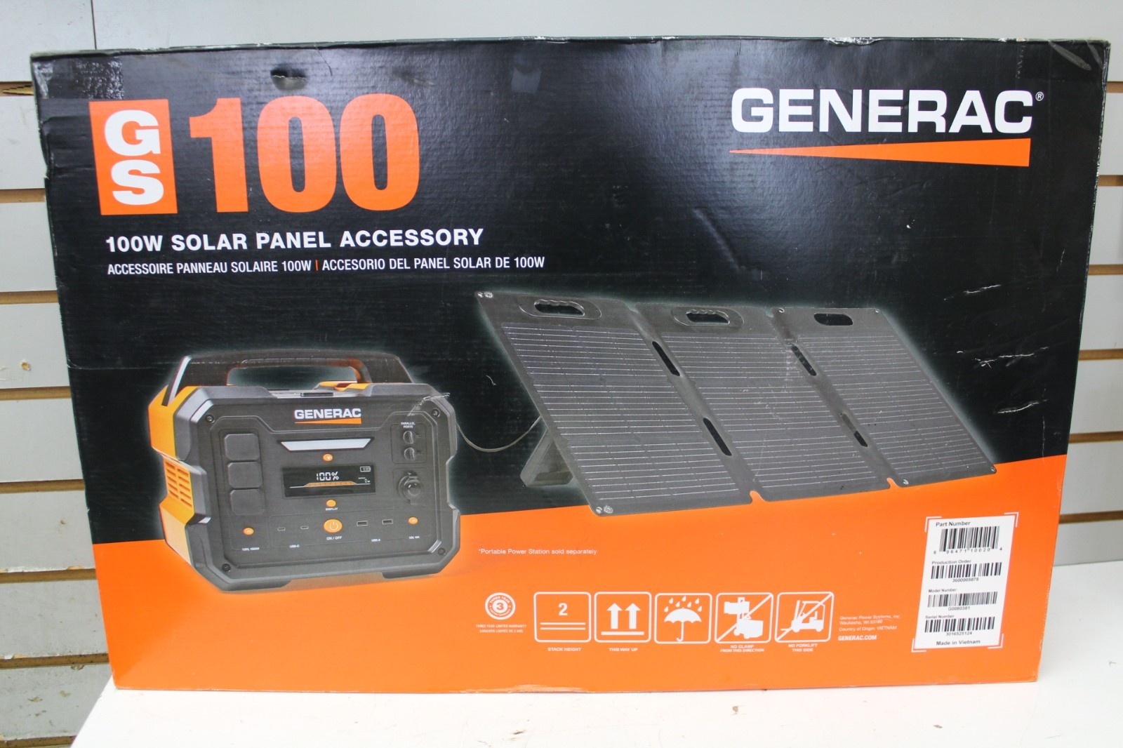 Generac 100 Watt Portable Solar Panel 20.1 Volt Output IP67 Solar Charger Power