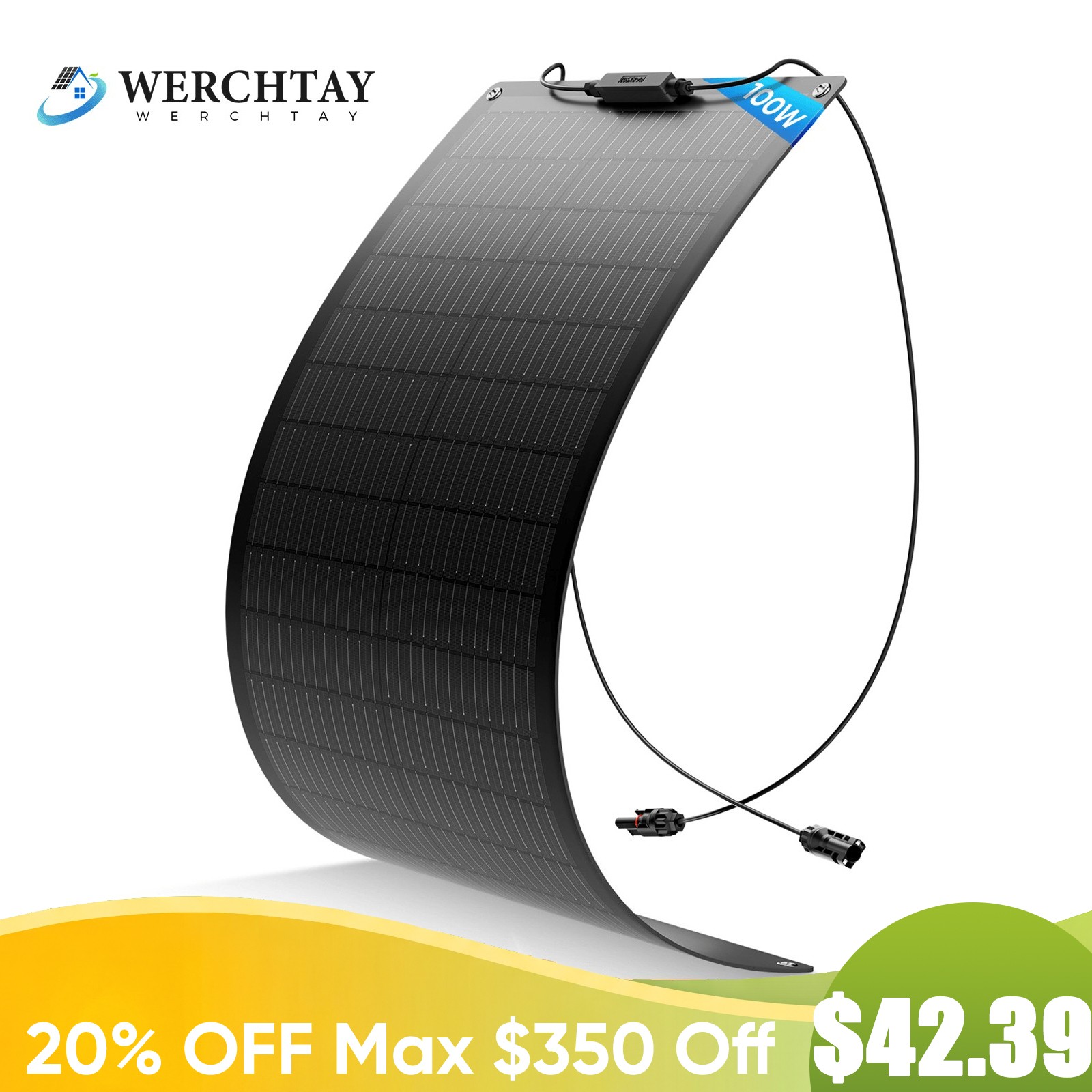 100W Flexible Solar Panel 12V Portable for Camping/RV/Home/Car Battery/Rooftop