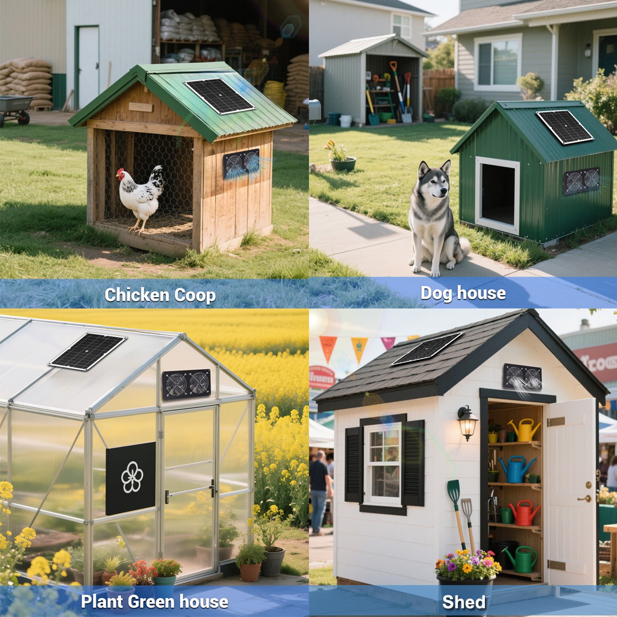 15W Solar Ventilation Fan Kit Waterproof DC for Chicken Coop & Greenhouse