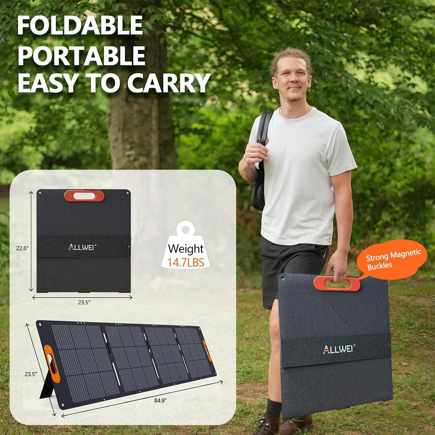 ALLWEI 200W Waterproof Foldable Portable Solar Panel Power Backup for RV Camping