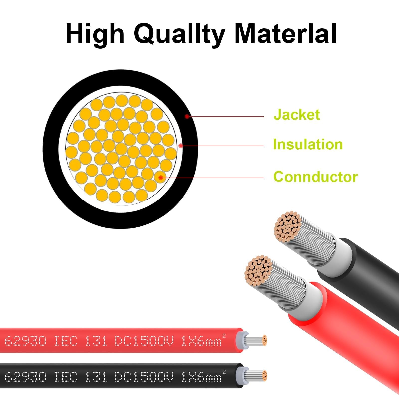 Solar Extension Cable 10Ft 10AWG, Solar Wire with Tool-Free Solar Connectors,…