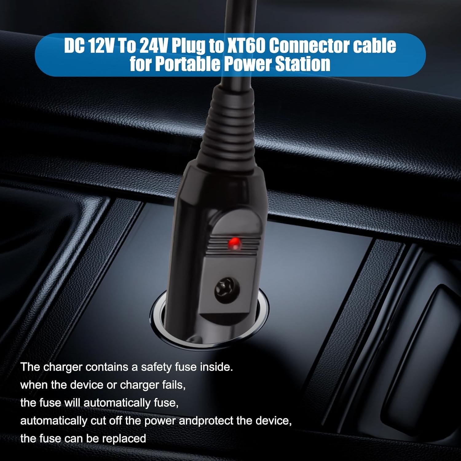 XT60 Connector Portable Power Station DC Adapter 6.7Ft Extension Black