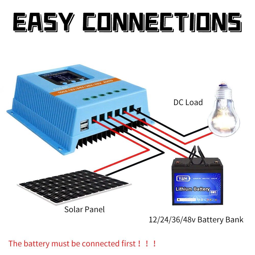 60A/100A 12V/24V/36V/48V MPPT Solar Panel PV Regulator Charge Controller LCD USB