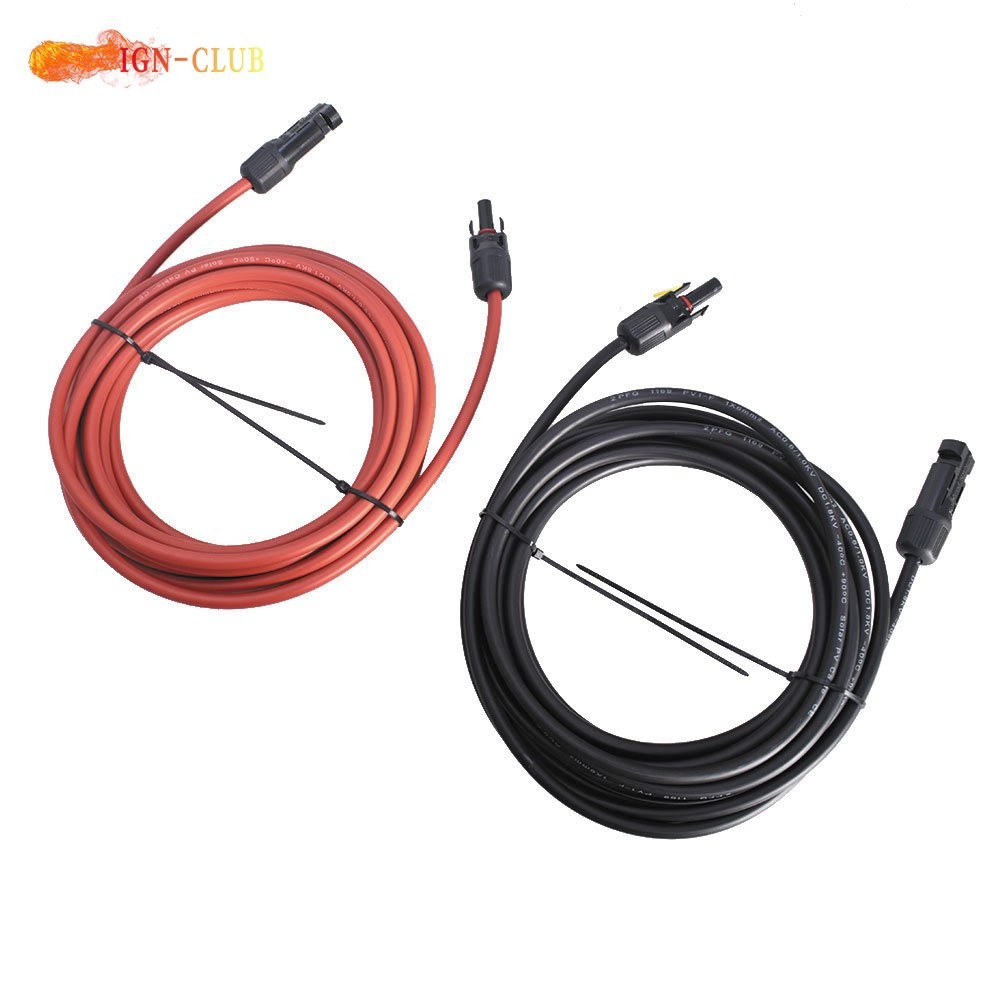1 Pair 25 Feet Black + Red 12 AWG Solar Panel Extension Cable Wire Connector