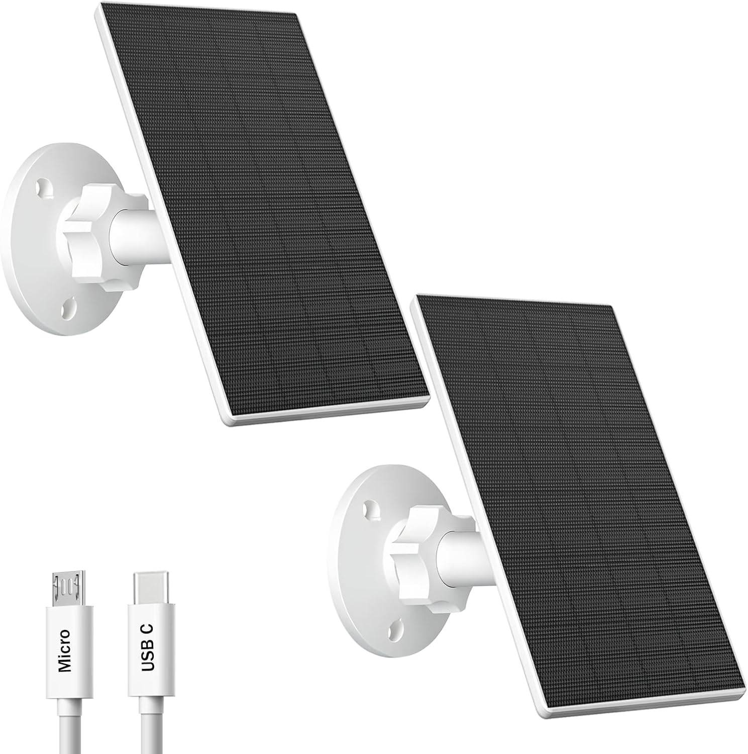 2W Solar Panel for Security Cameras, Solar Charger with Micro USB & USB-C Port f