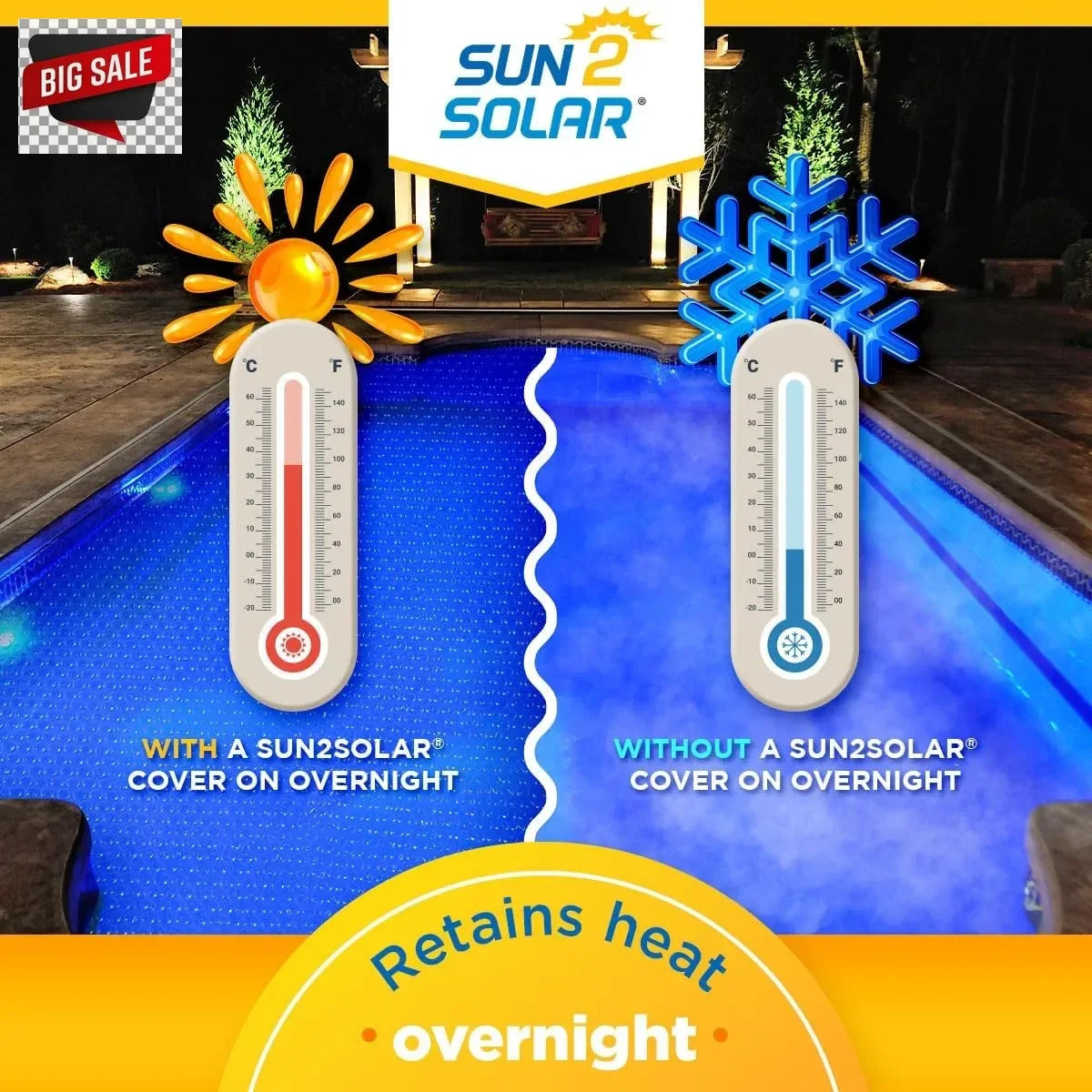 Sun2Solar Blue 12 ft x 24 ft Oval Pool Solar Cover | 8 Mil | Heat Retaining Blan