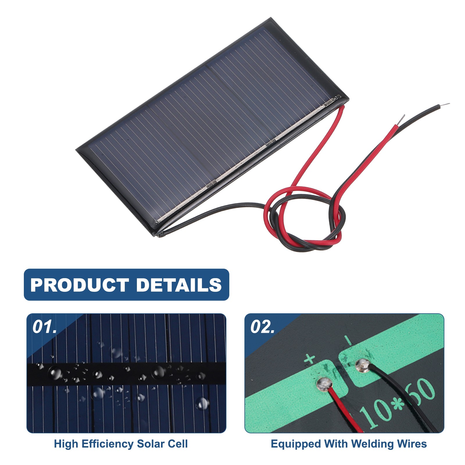 10 Pcs 1.5V 0.24W 160mA Mini Solar Panels with 2 Cable, 60mm x 30mm