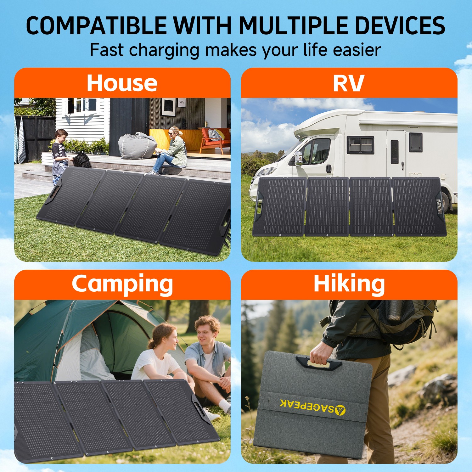 200W Portable Foldable Solar Panel for Emergency Home RV Van Off Grid Camping