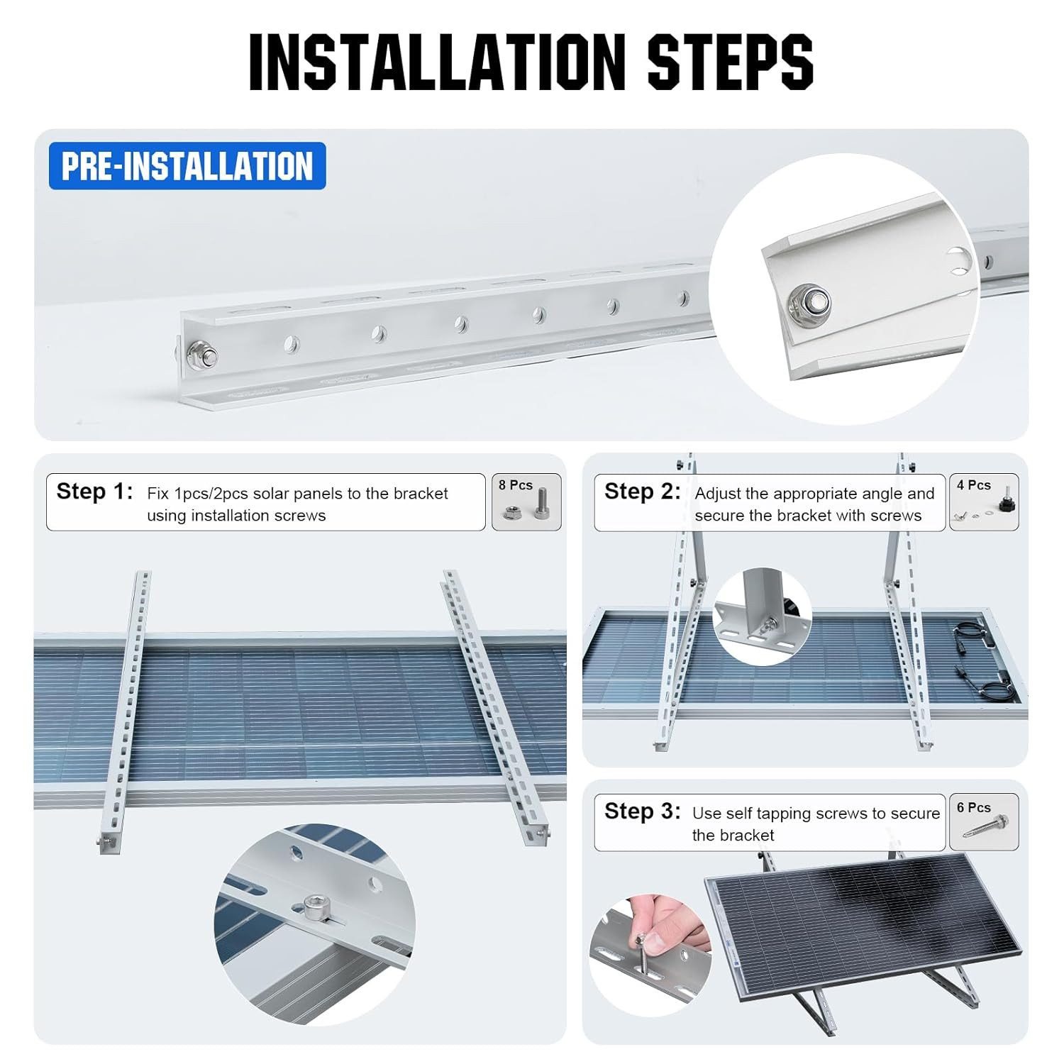 Adjustable Solar Panel Mount Brackets for Roof, RV, Boat – 2 Sets 45