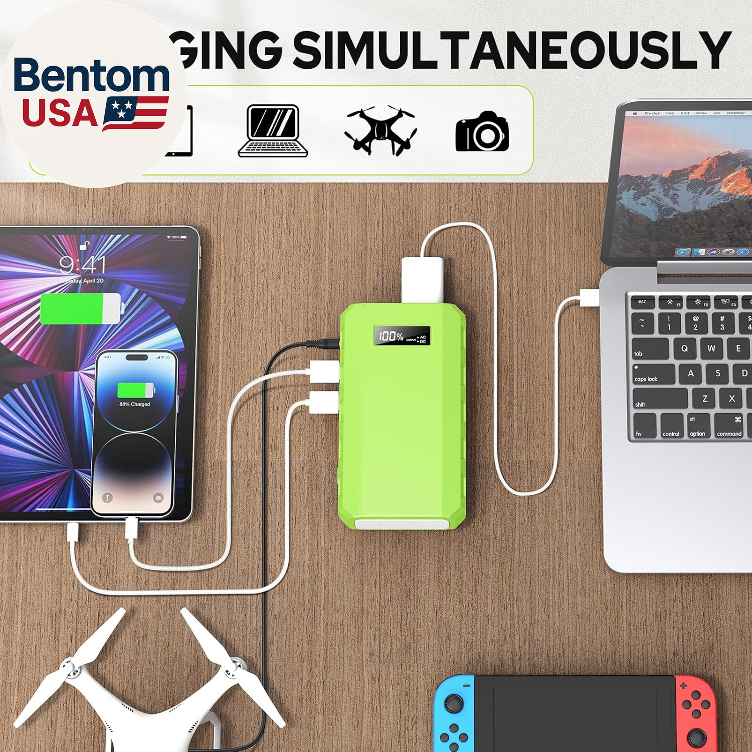Portable Power Station with AC Outlet, 65W/110V External Battery Pack 24000Mah/8