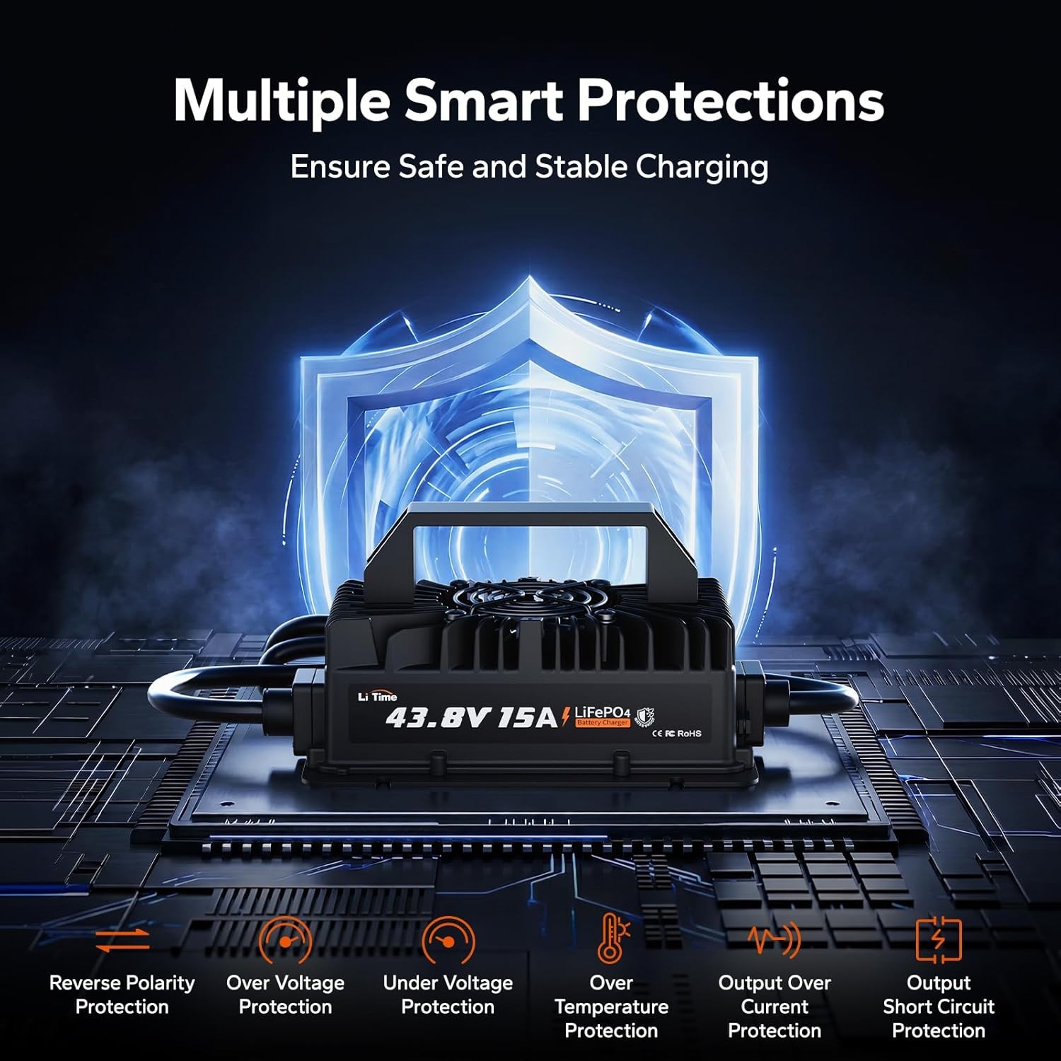 LiTime 36V 15A LiFePO4 Battery Charger IP66 Waterproof Golf Cart RV