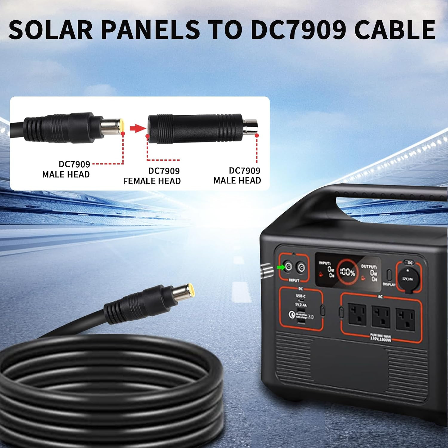 Jackery Solar Panel Connector | MC4 to DC 8mm Extension Cable, DC7909 to DC8020/