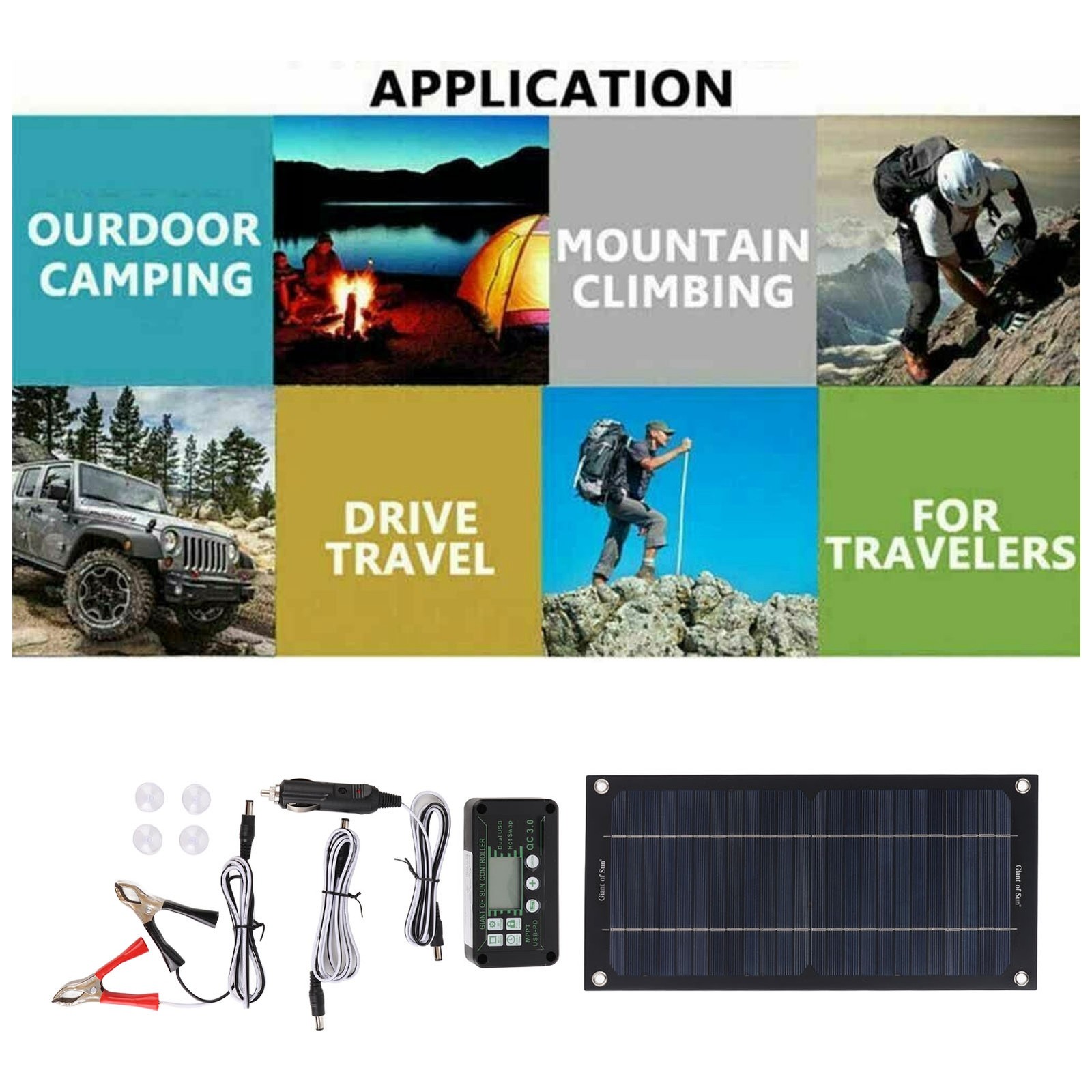 Portable 15W Solar Panel 600W MPPT 100A Controller Multifunction Outdoor Power