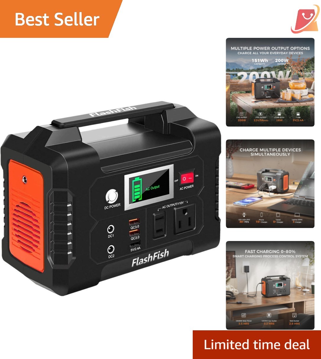 Portable Power Station 200W 40800mAh Solar Generator Backup Power Home Camping
