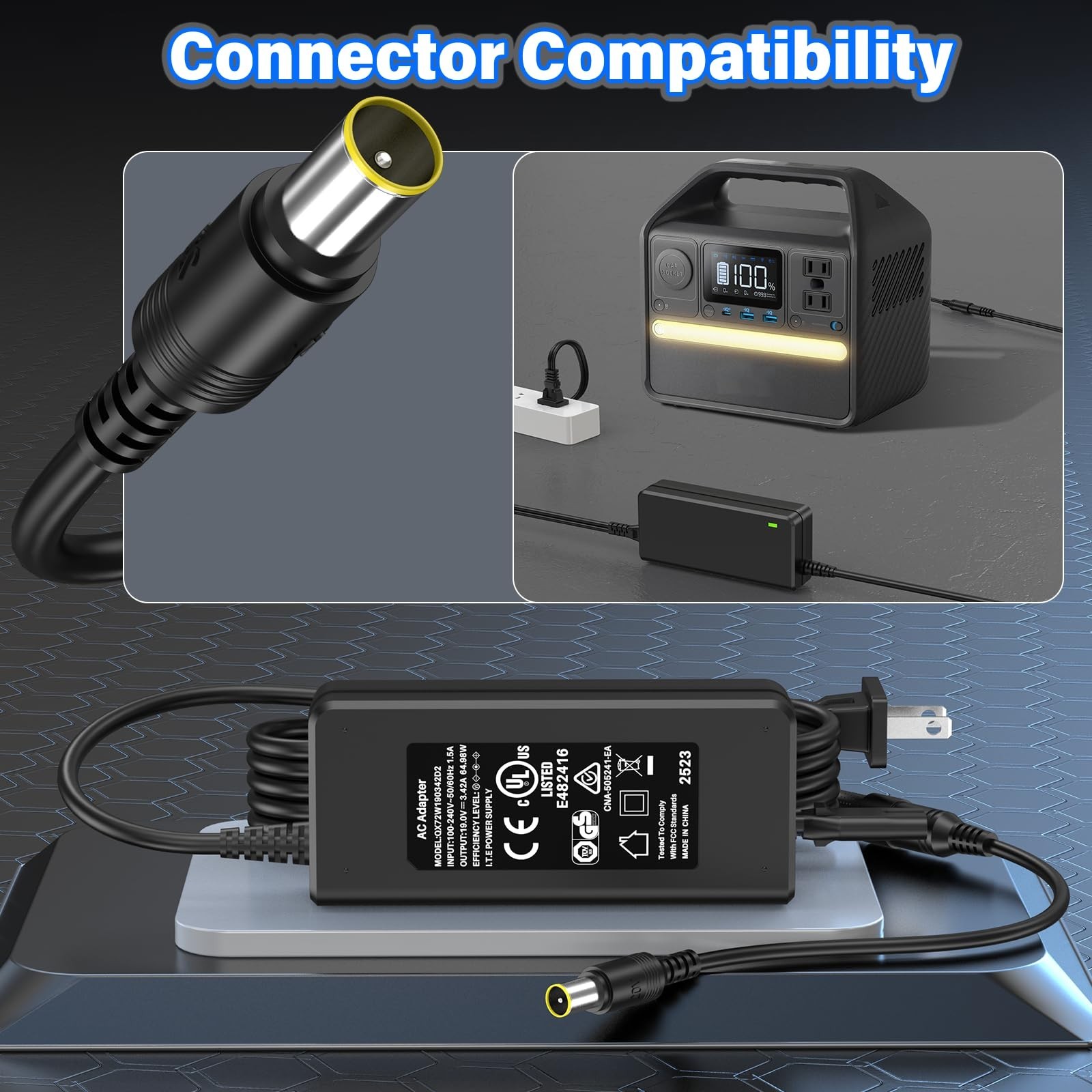 65W Solar Generator Charger for Portable Power Station, AC Adapter for 300W 256W