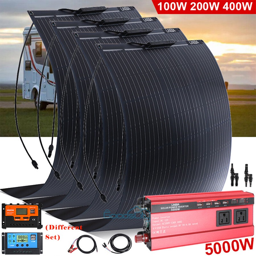 200w 400w Mono Semi-flexible Solar Panel Kit w/ Inverter for RV/Car battery/Home