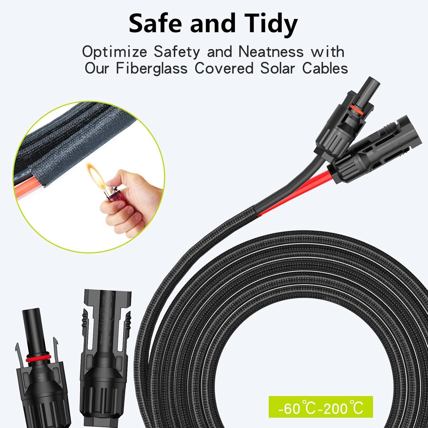 20Ft 10AWG Extension with Protection Cover, Solar Wire with Tool-Free Solar C…