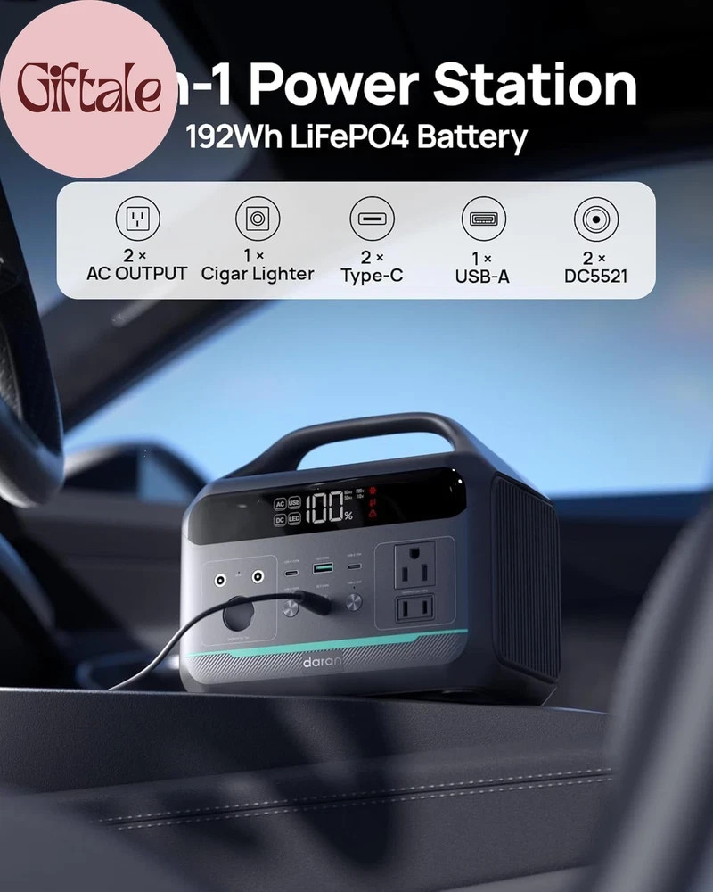Portable Power Station 300W, 192Wh Large Power Bank with 110V AC Outlet, Lifepo4