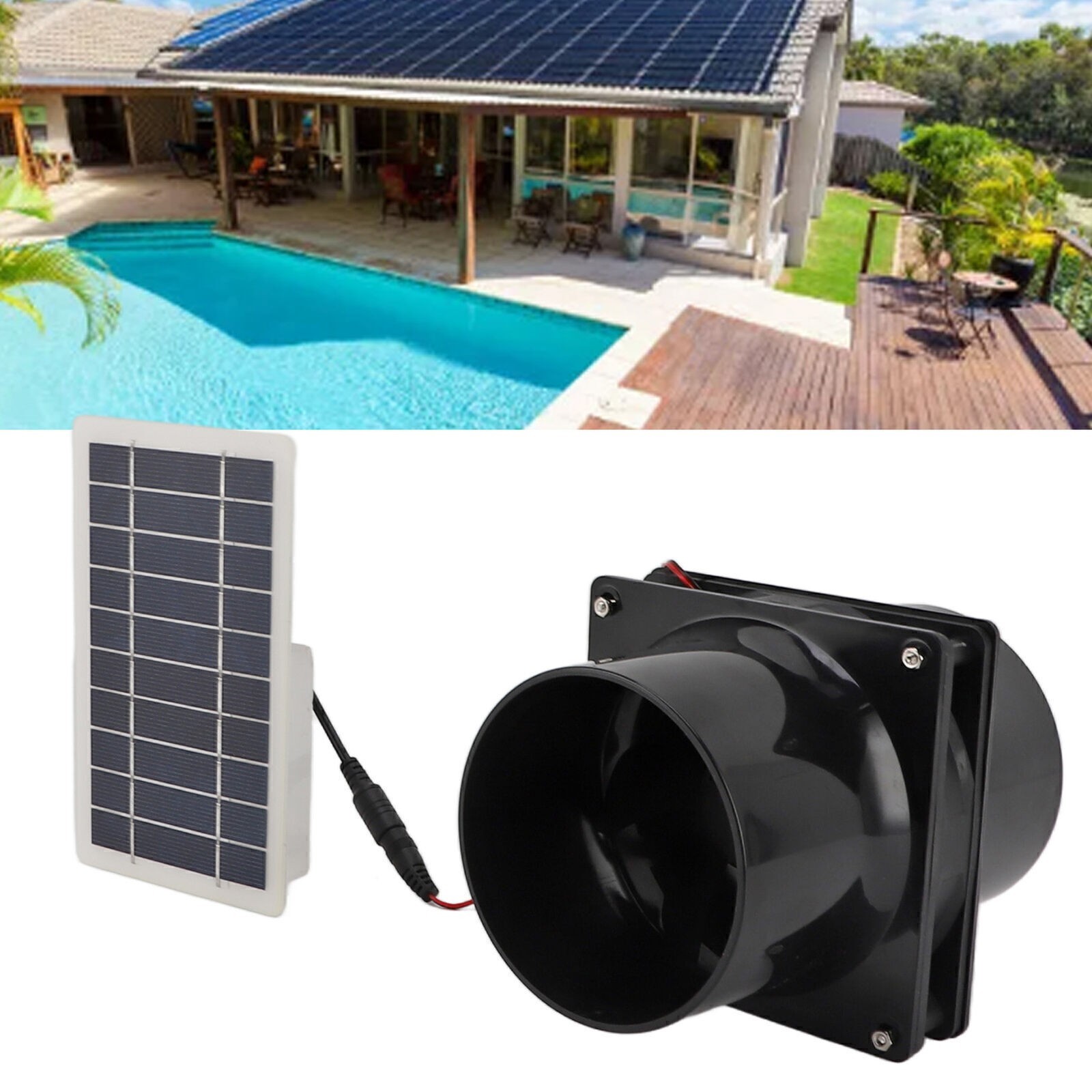10W 12V Solar Powered Exhaust Fan for Round Pipe ABS Solar Panel Ventilation Fan