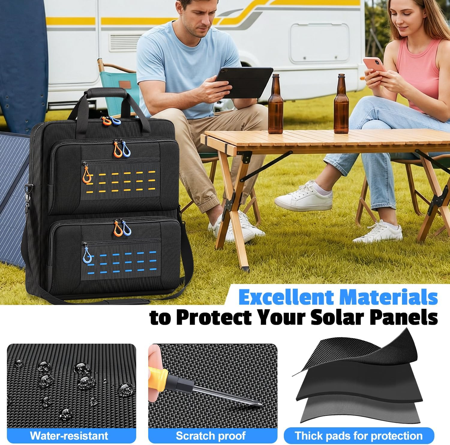 Solar Panel Storage Bag, Padded Carrying Case Fits for 2 Panels, Water-Resistant