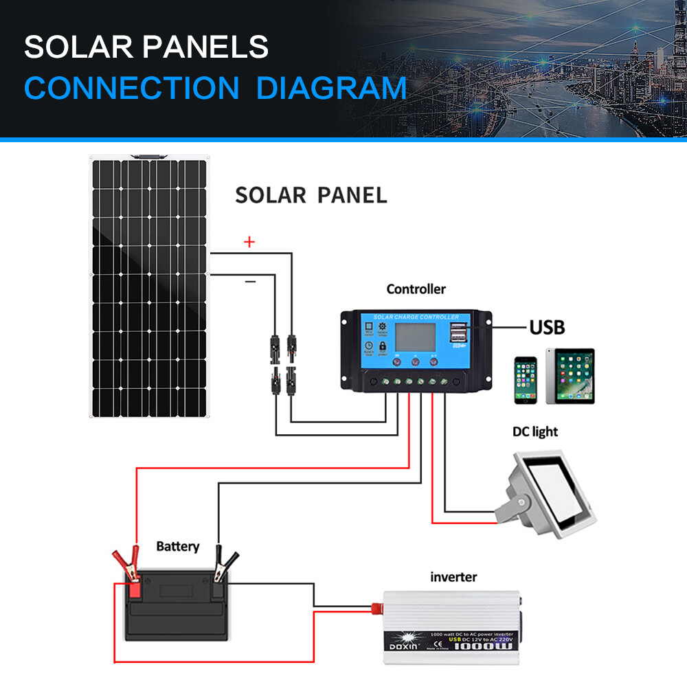 WUZECK 100W 18V Flexible Solar Panel Off Grid Module 10A Controller for RV Home