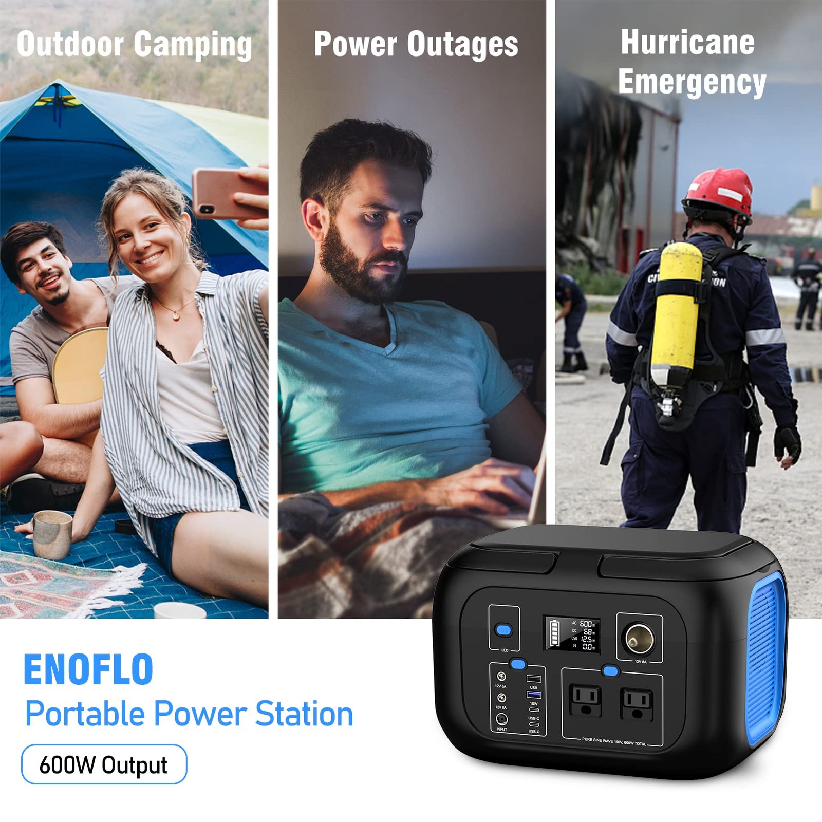Portable Power Station 600W Power Bank 296Wh Solar Generator Lithium Battery …
