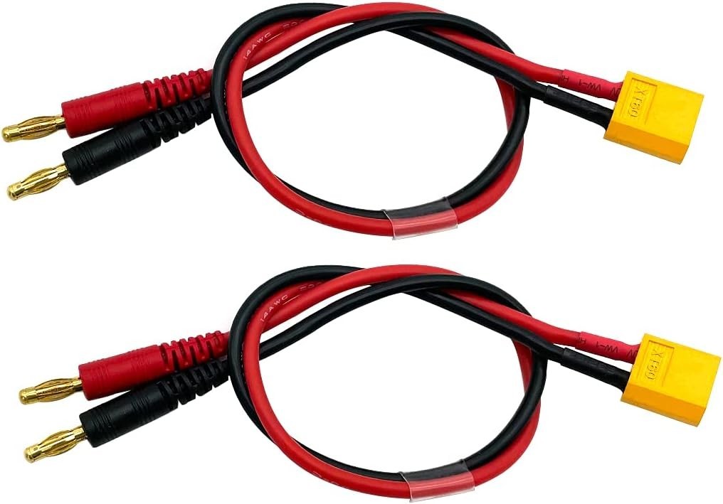 30cm XT60 Connector to 4mm Banana Plug Charging Cables – Pack of 2, Tangle-Free