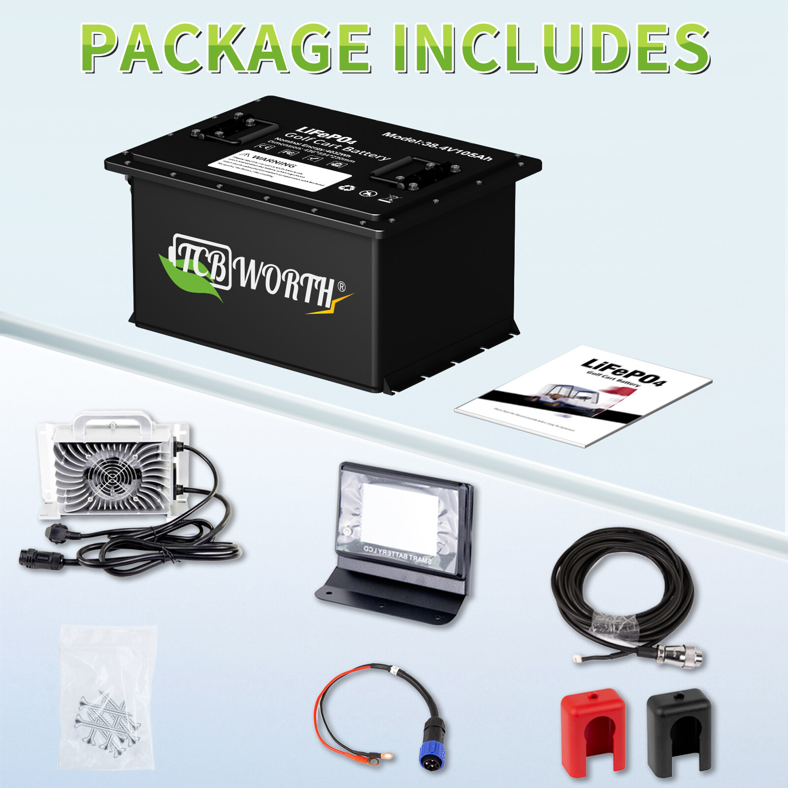 36V 105Ah Lithium LiFePO4 Golf Cart Battery 15000+ Cycles 200A BMS W/20A Charger