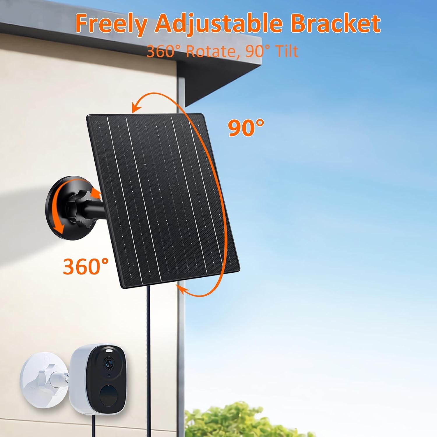 10W Solar Charger 5V Solar Panel for Security Cameras with USB-C/Micro USB/DC
