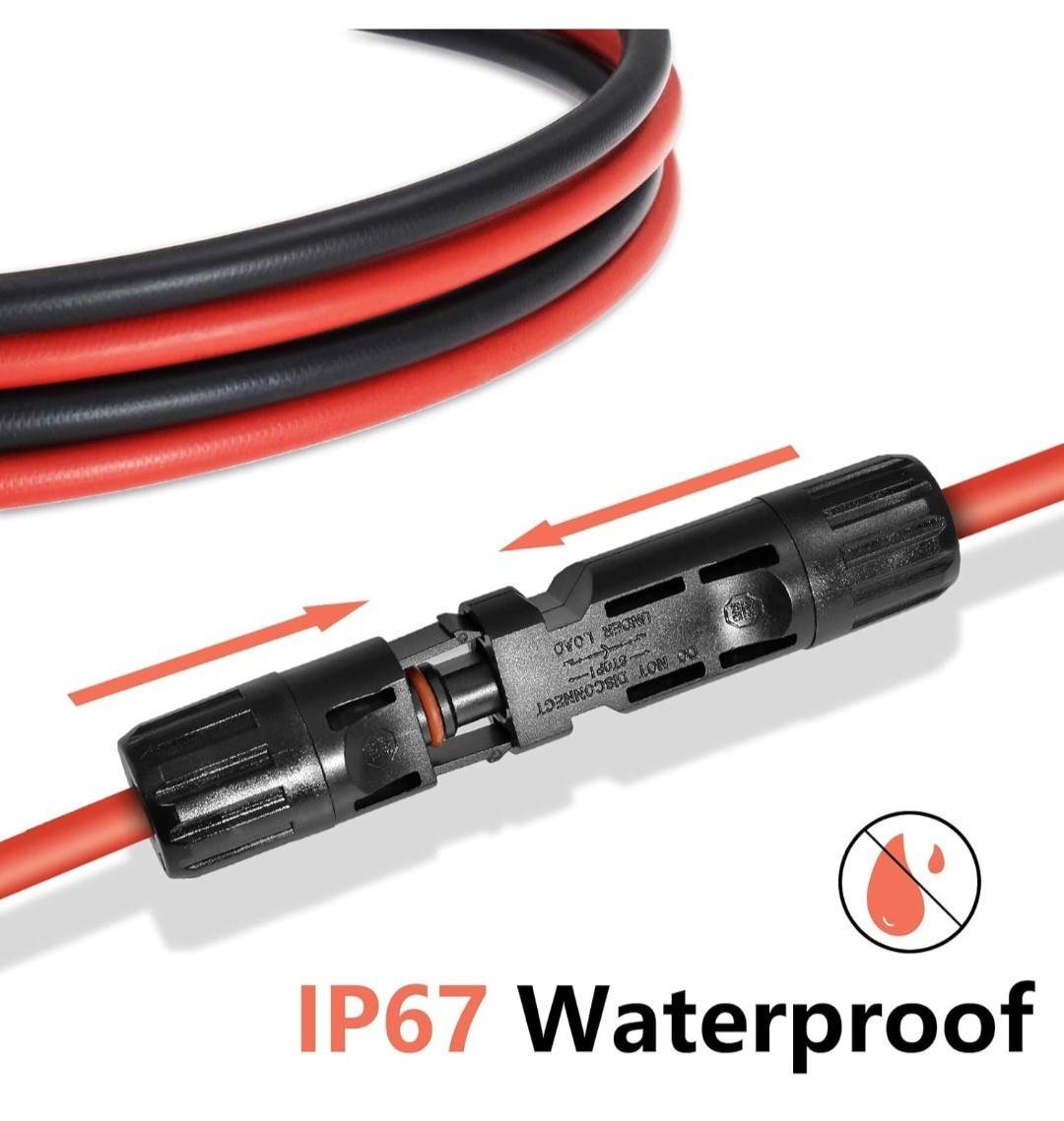 10 AWG Solar Panel Extension Cable PV Wire Solar Connector Pair Black & Red 6mm²